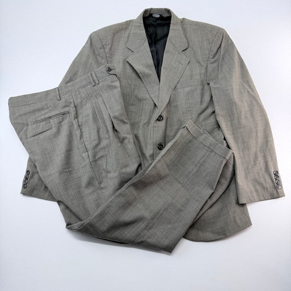 Haggar Mens Grey 100% Worsted Wool 2 Piece Suit Blazer Pleated Pants 34x30